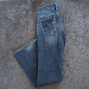 Silver Lola Dark Blue Distressed Flare Jeans W28/L33